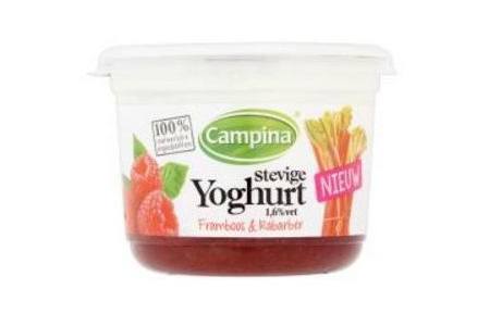 campina stevige yoghurt framboos en amp rabarber 450 g