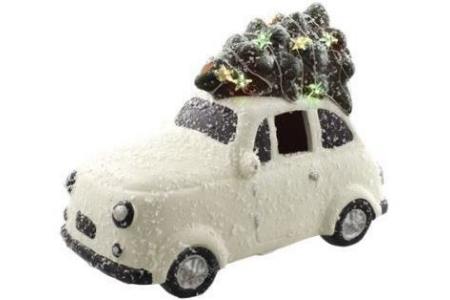 auto met kerstboom op het dak