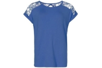 true spirit dames t shirt met kanten schouders blauw