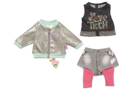 city outfit met glitterjas voor baby born