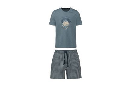 korte heren pyjama blauw met print