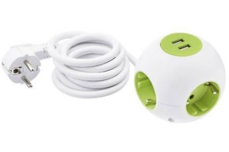 stekkerdoos 4x stekkerdoos en 2x usb ingang groen