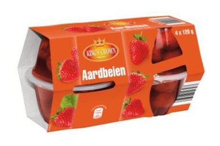 rode vruchten cups aardbeien 4x120 g