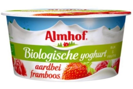 almhof biologische yoghurt aardbei framboos