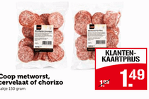 coop metworst cervelaat of chorizo 