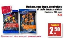 markant zoete drop en dropfruitjes of zoute drop en salmiak