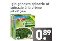 iglo gehakte spinazie of spinazie a la creme