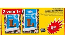 trekpleister chocoladeletter nu 2 stuks voor eur1