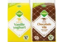 melkan chocolade of vanille vla of halfvolle vanille yoghurt