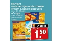 markant maishoorntjes nacho cheese of ham en kaas maiszoutjes of chips