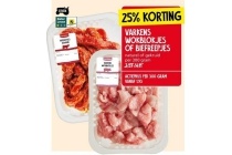 varkens wokblokjes of biefreepjes