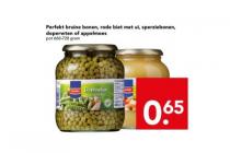 perfekt bruine bonen rode biet met uit sperziebonen doperwten of appelmoes