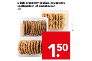 deen cranberry koeken nougatines  speltspritsen of pindakoeken