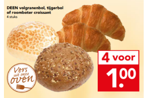 deen volgranenbol tijgerbol  of roomboter croissant