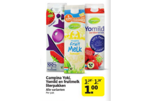 campina yoki yomild en fruitmelk literpakken