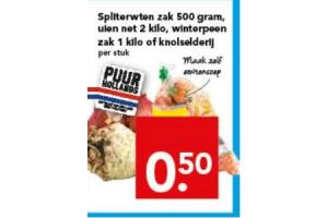 spliterwten zak 500 gram uien net 2 kilo winterpeen zak 1 kilo of knolselderij