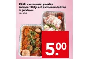 deen ovenschotel gevulde kalkoenrolletjes of kalkoenmedaillons in jachtsaus