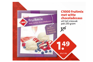 fruitmix met witte chocoladesaus