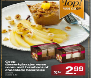 coop dessertglaasjes verse room met framboos of chocolade bavaroise