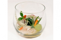 gemarineerde coquille  gambas in knoflooksaus