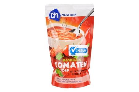 ah soep in zak tomatensoep basilicum