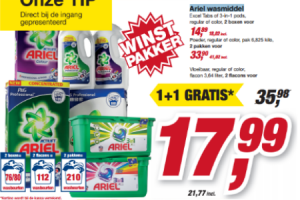 ariel wasmiddel 1plus1 gratis