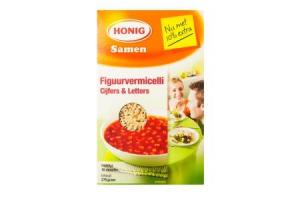honig samen figuurvermicelli cijfers en letters