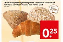 deen triangelbroodje meergranen roomboter croissant of pannotta