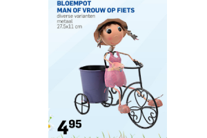 bloempot man of vrouw op fiets