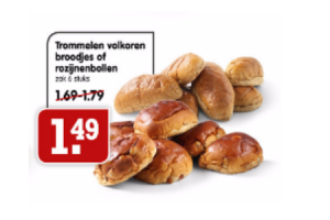 trommelen volkoren broodjes of rozijnenbollen