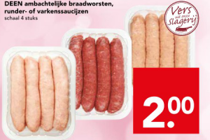 deen ambachtelijke braadworsten runder  of varkenssaucijzen