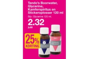 tendos boorwater glycerine kamferspiritus en stickeroplosser