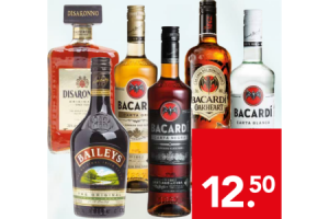 bacardi rum oakheart rum gold rum black carta blanca superior baileys irish cream of disaronno originale