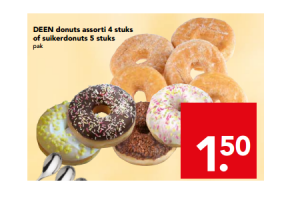 deen donuts assorti 4 stuks of suikerdonuts 5 stuks