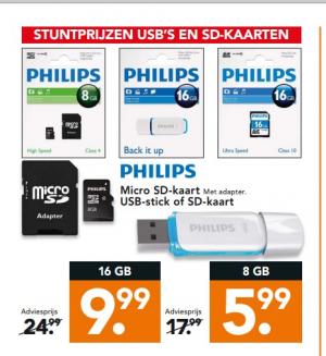 philips micro sd kaart met adapter usb stick of sd kaart.