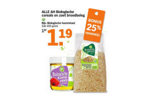 ah biologische cereals en zoet broodbeleg