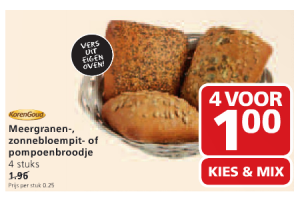 meergranen  zonnebloempit  of pompoenbroodjes