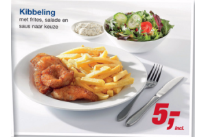 kibbeling met frites salade en saus naar keuze