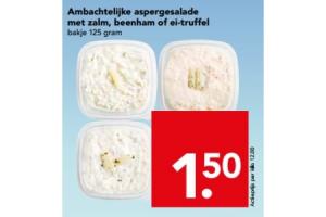 ambachtelijke aspergesalade met zalm beenham of ei truffe