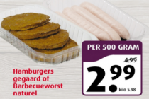 hamburgers gegaard of barbecueworst naturel