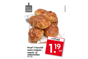 proef t verschil reuze rozijnen  muesli  of suikerbollen