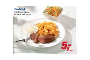 biefstuk met frites salade en saus naar keuze