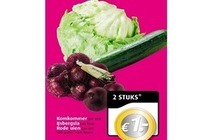 komkommer ijsbergsla en rode ui
