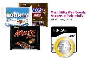 mars milky way bounty snickers of twix minis 