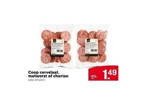 coop metworst cervelaat of chorizo 