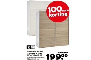 honderd Spookachtig Aanvulling Zweefdeurkast 2 deurs Alpha nu met €100,00 korting - Beste.nl