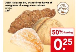 deen italiaanse bol triangelbroodje wit of meergranen of meergranen croissant